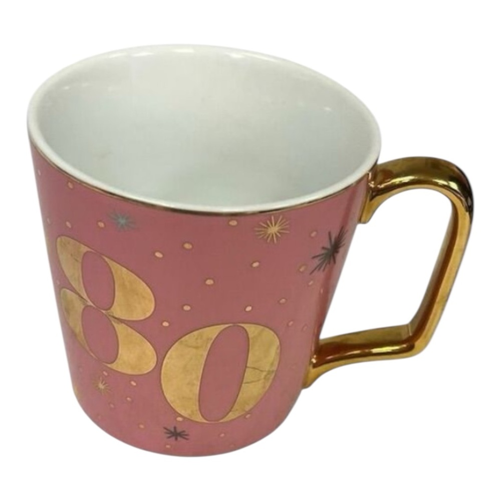 Rosanna Pink Ceramic Mug with Gold Handle "You're a Classic" and 80 Birthday